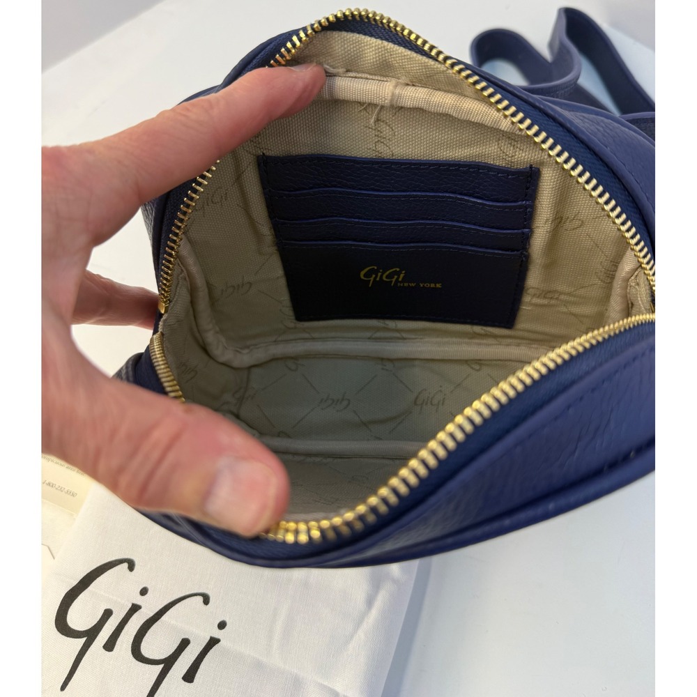 Gigi New York Kylie Leather Belt Bag Dark Blue Gold Hardware Tassel - Picture 3 of 8